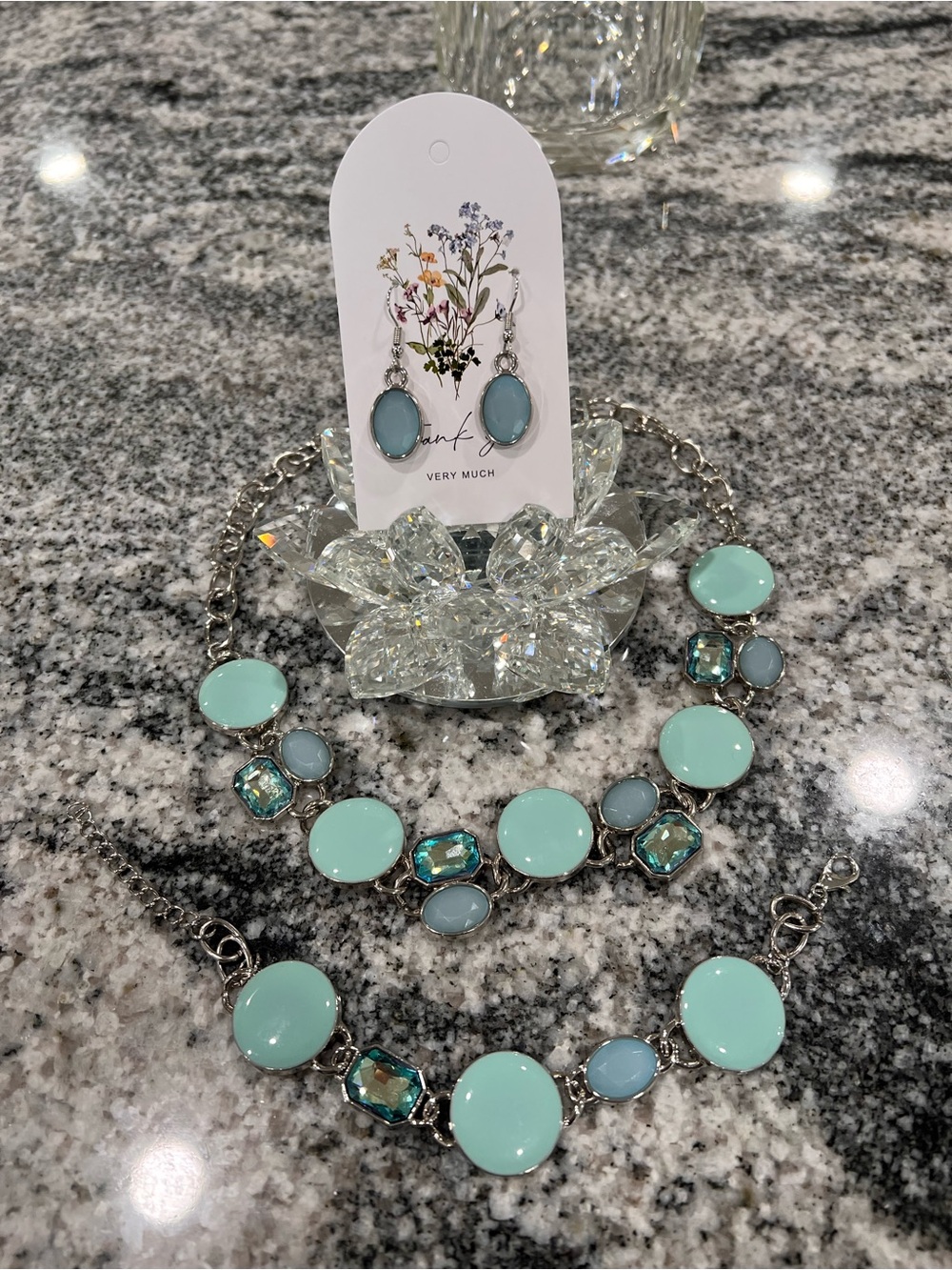 Mint Gemstone Necklace, Bracelet and Earrings Set